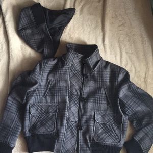 Wool bomber jacket with removable hood - like new